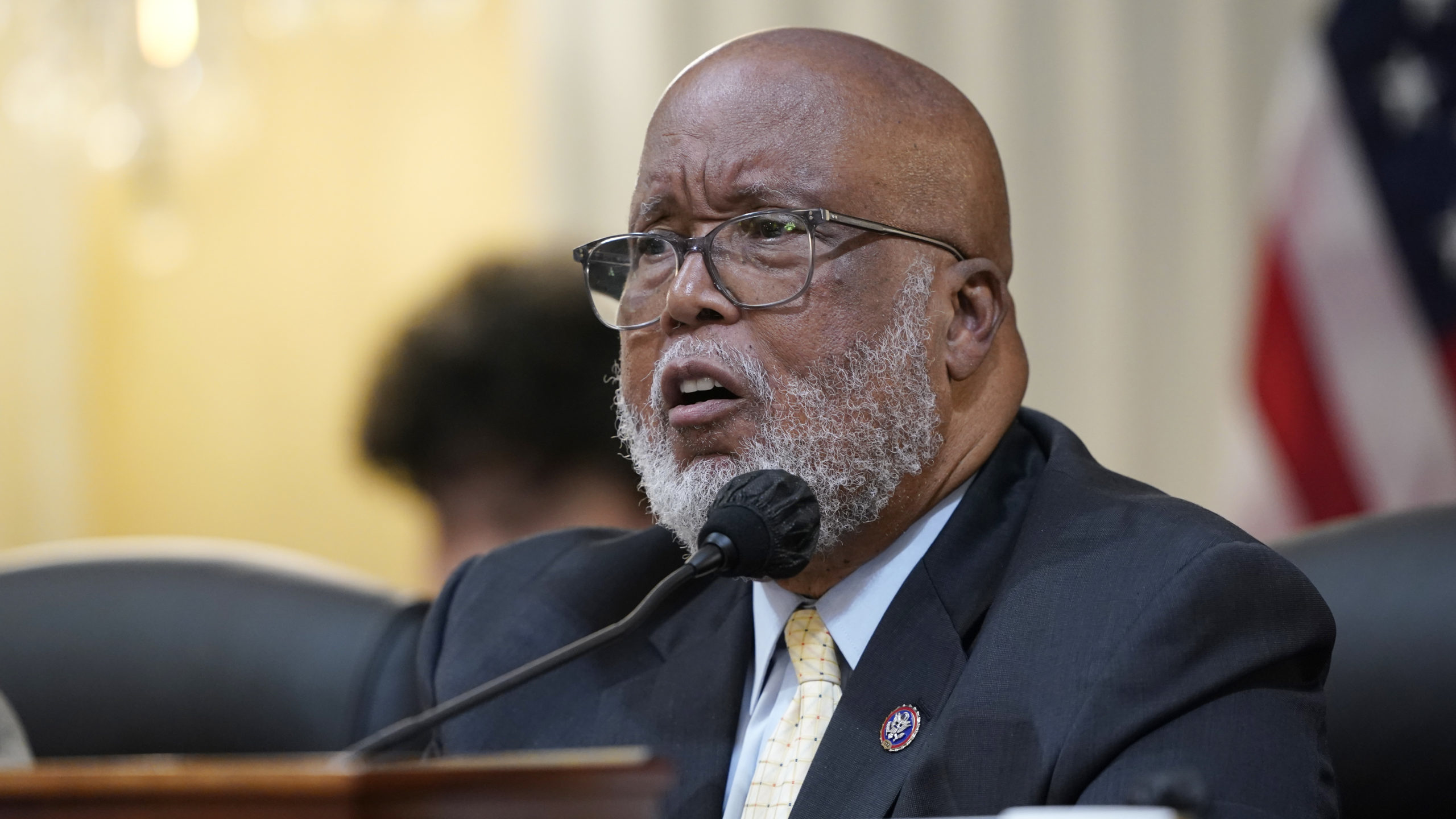 Committee chairman Rep. Bennie Thompson, D-Miss., gives opening remarks as the House select committ...