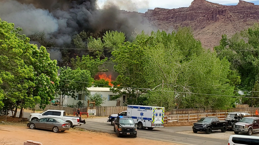 A fire on Sunday destroyed six mobile homes in Moab