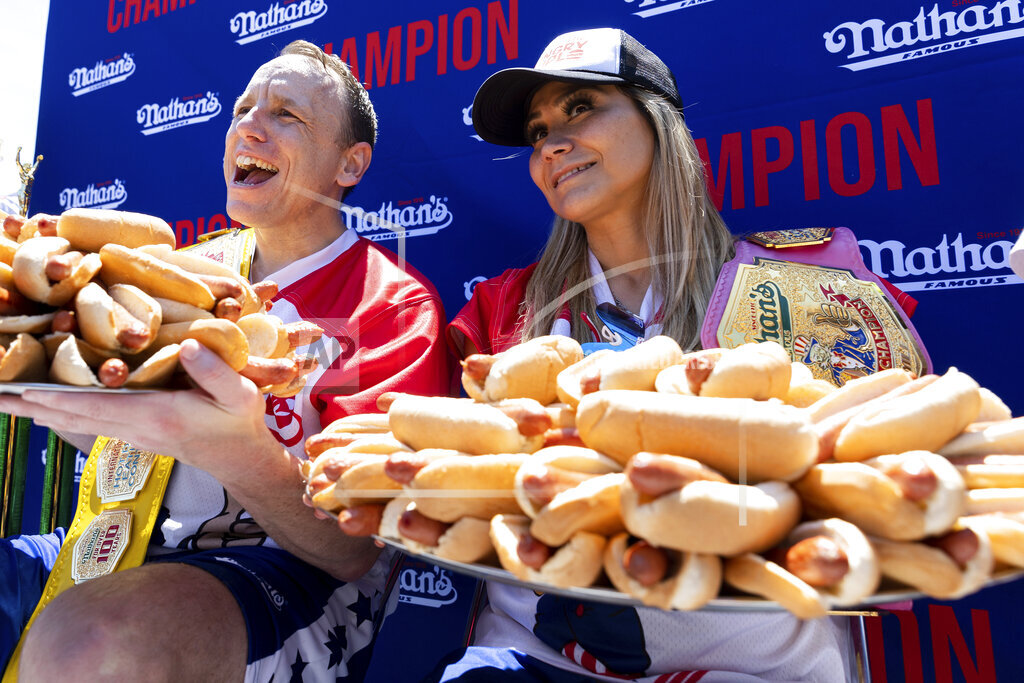 Frankfurter-munching phenom Joey “Jaws” Chestnut has gobbled his way to a 15th win at the Natha...