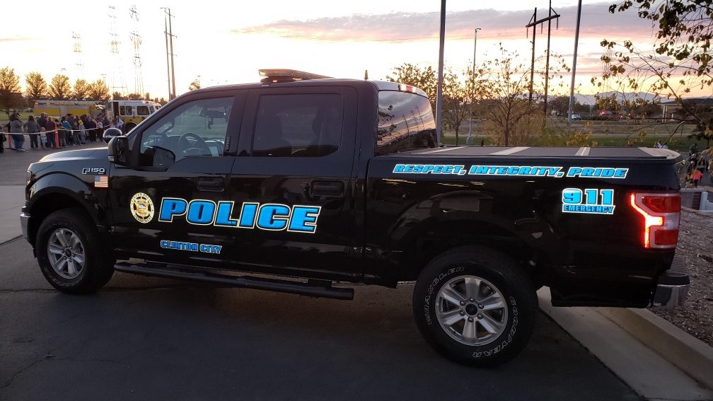 Image of a black police truck...