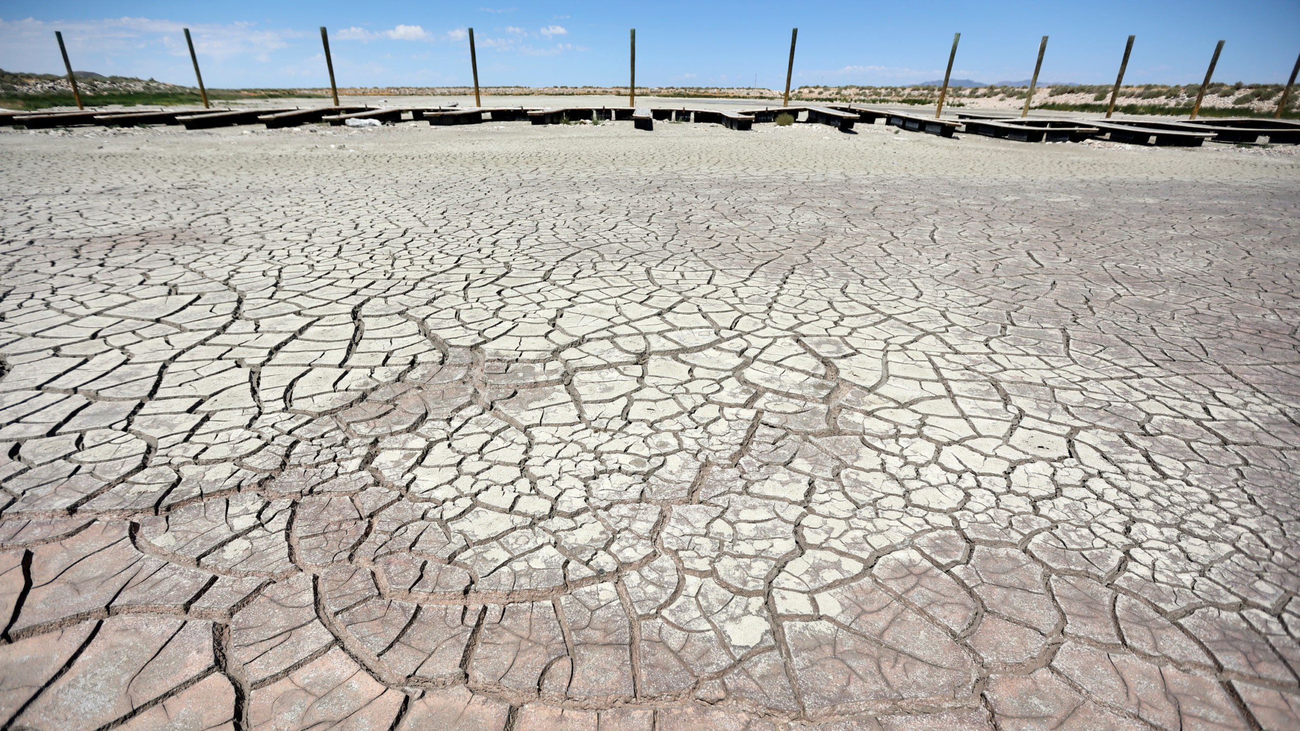farmers drought The dried Antelope Island marina at the Great Salt Lake is pictured....