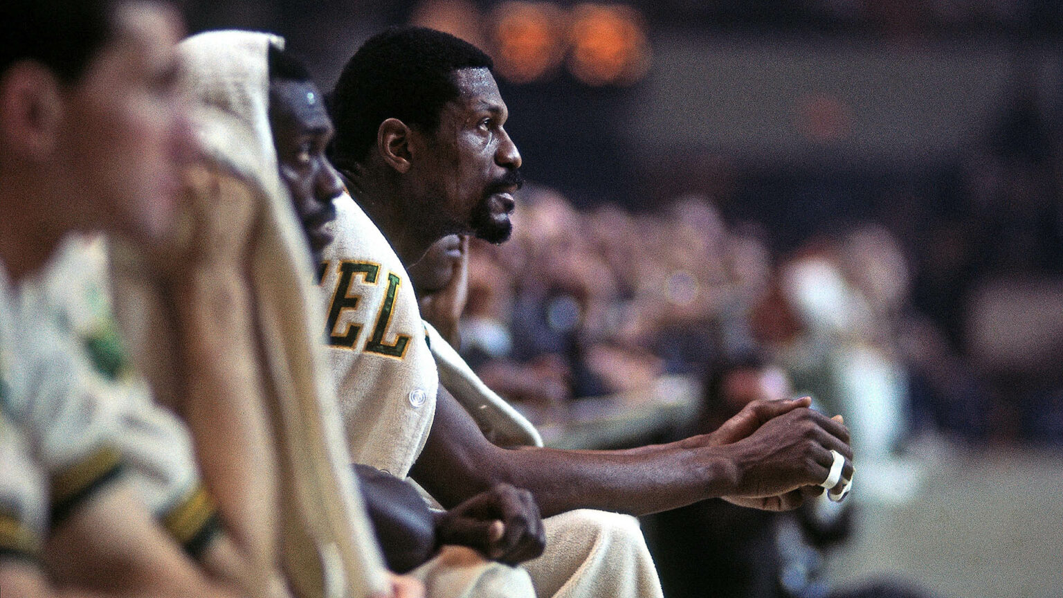 BOSTON - 1967:  Bill Russell #6 of the Boston Celtics sits on the bench during a game played in 196...