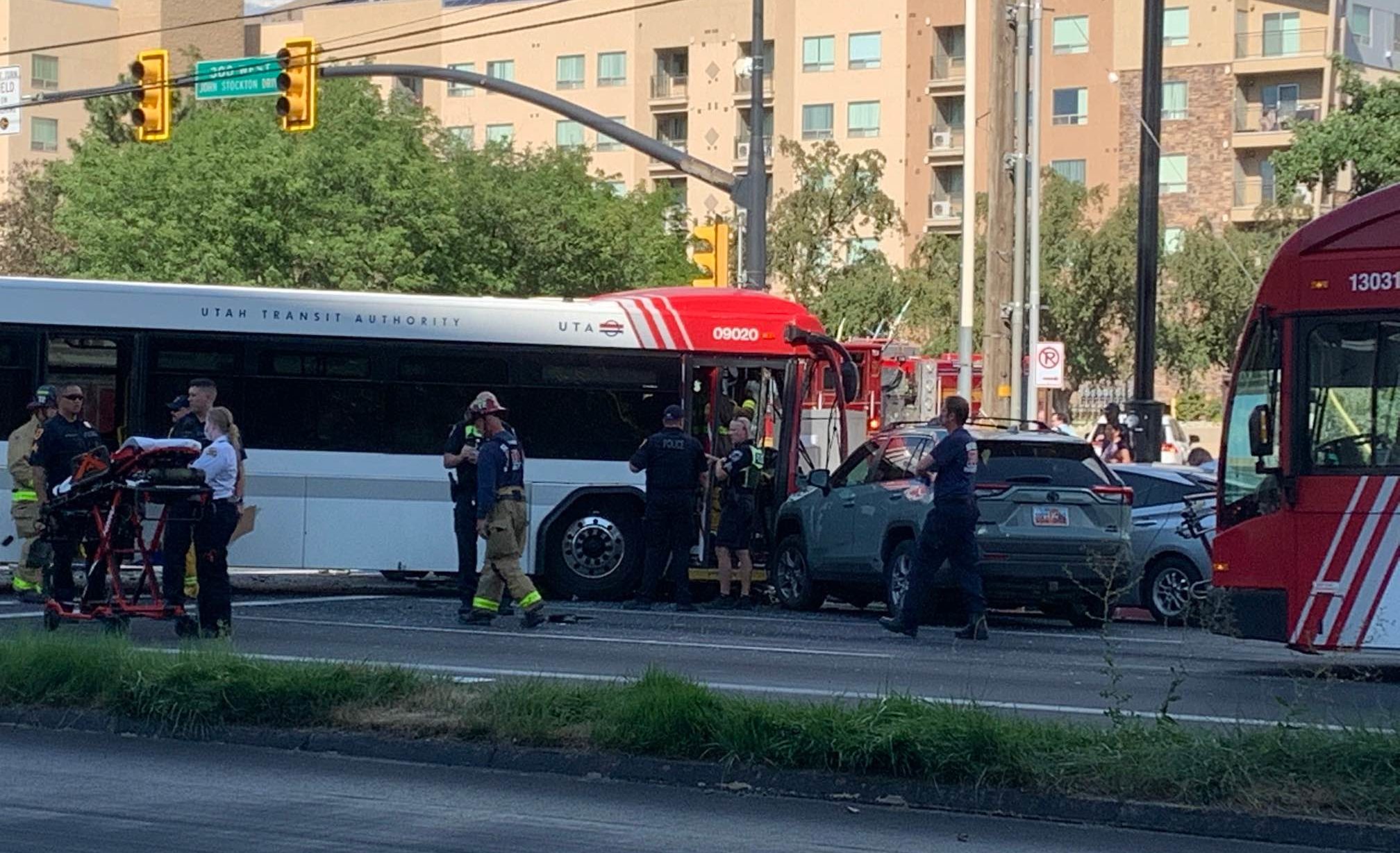 A crash involving a couple cars and a UTA bus has closed the intersection of 300 W. and North Templ...