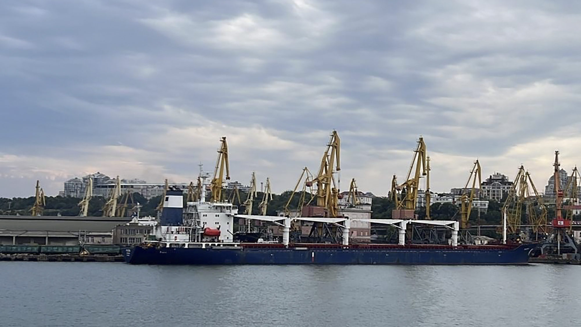 In this photo provided by the Ukrainian Infrastructure Ministry Press Office, the Razoni cargo ship...