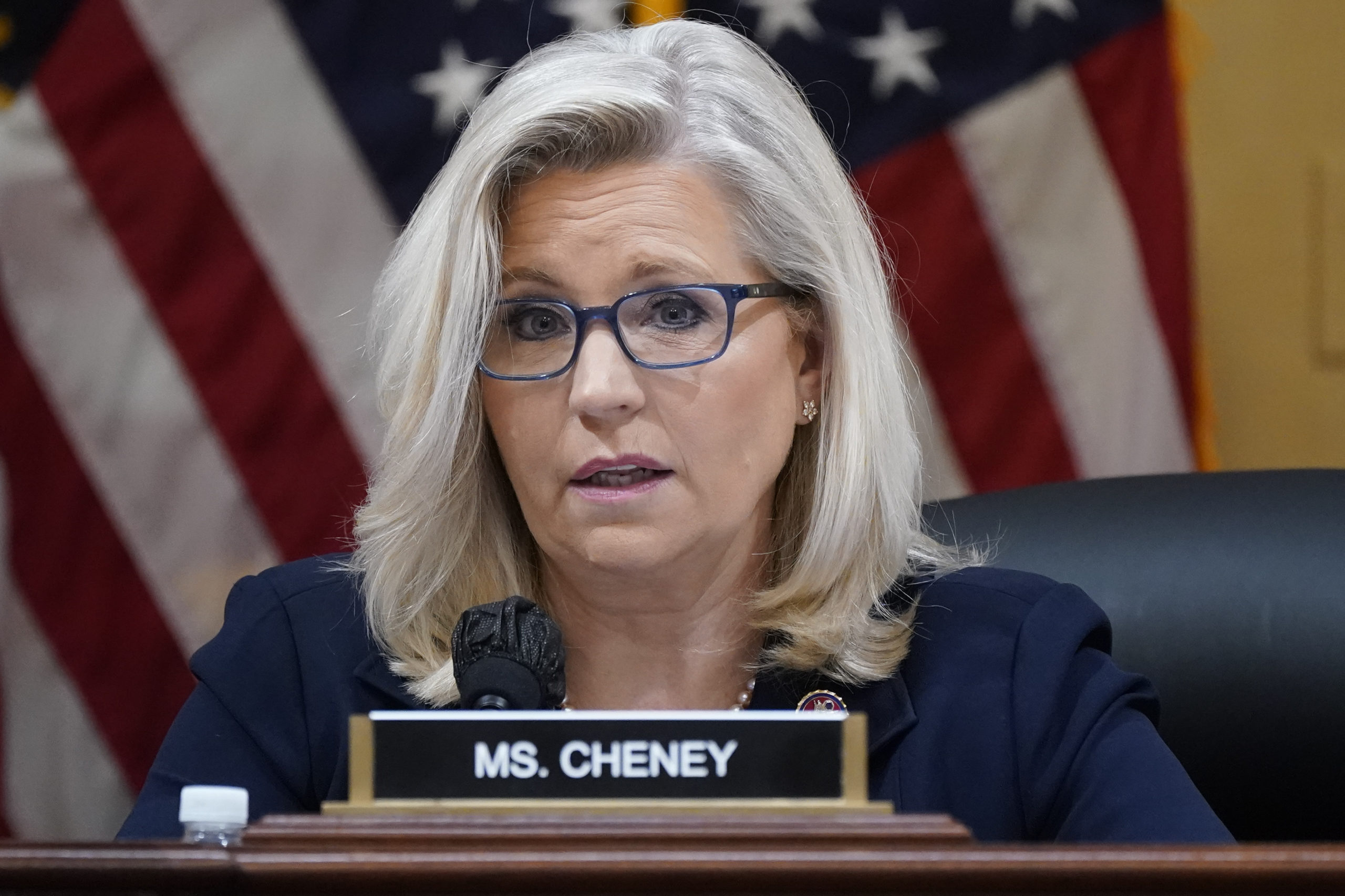 FILE - Vice Chair Liz Cheney, R-Wyo., speaks as the House select committee investigating the Jan. 6...