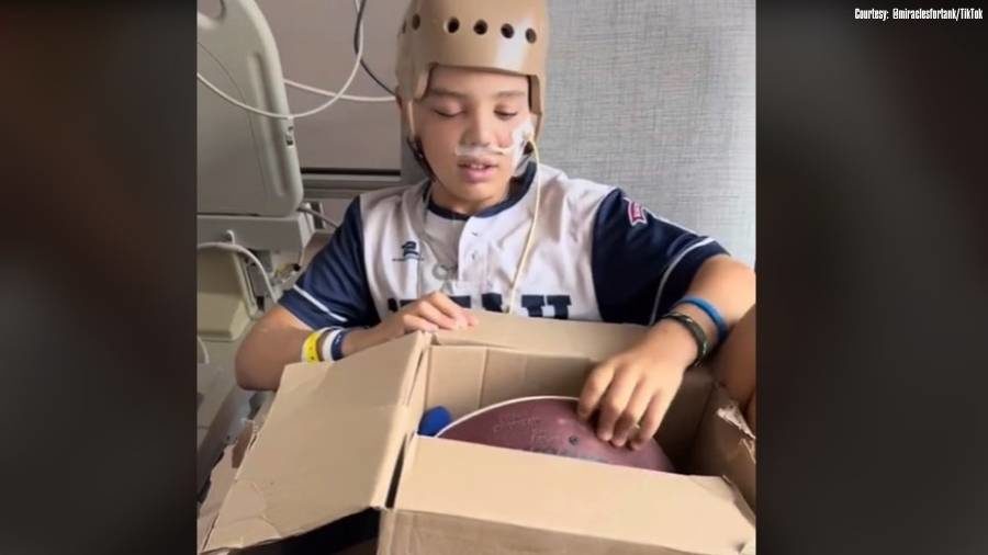 Easton Oliverson, the Little League baseball player, who was injured in a fall from a bunk bed, ret...