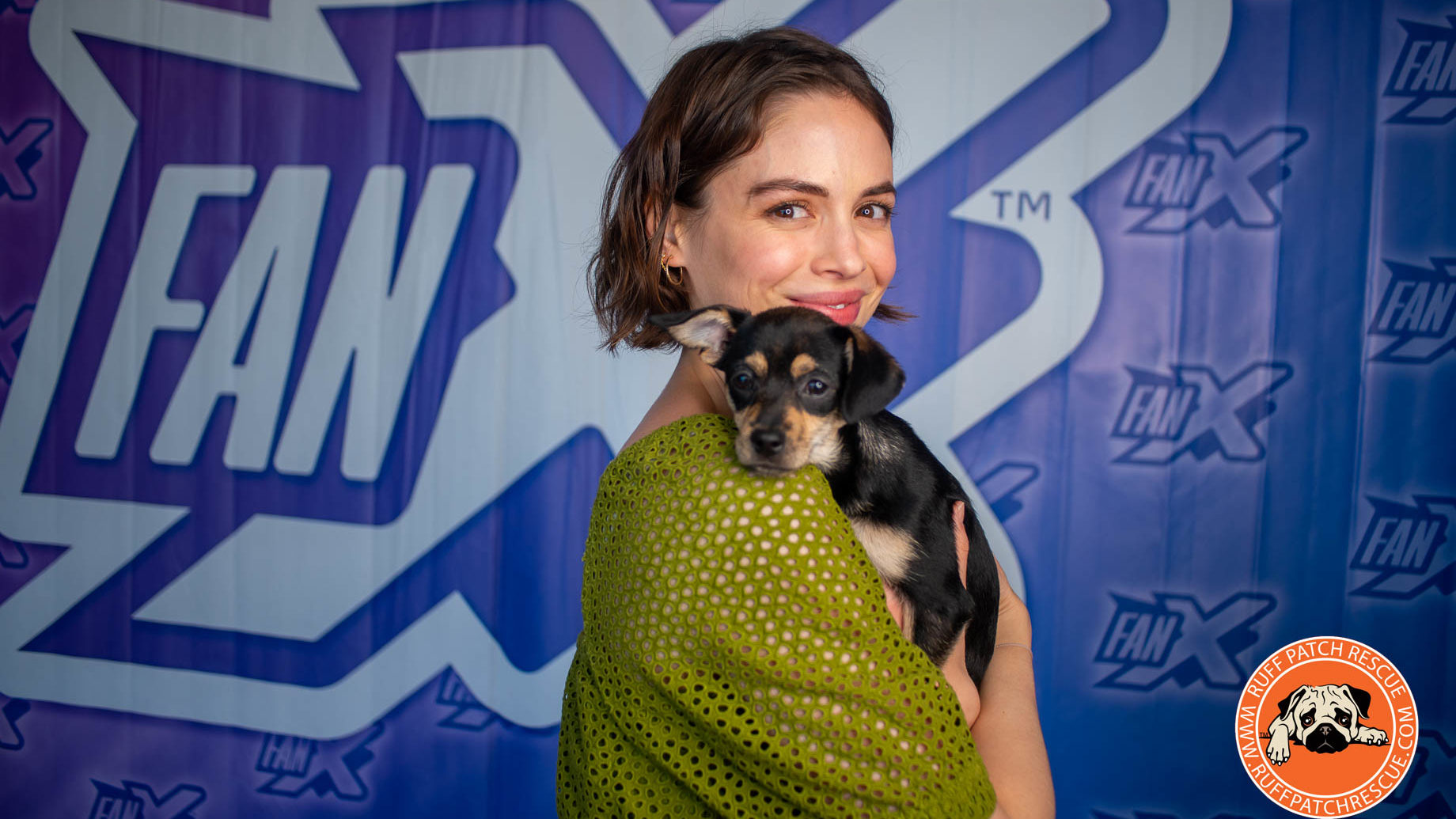 Actor Conor Leslie with her newly adopted dog, Delores at the FanX convention that was held Sept. 2...