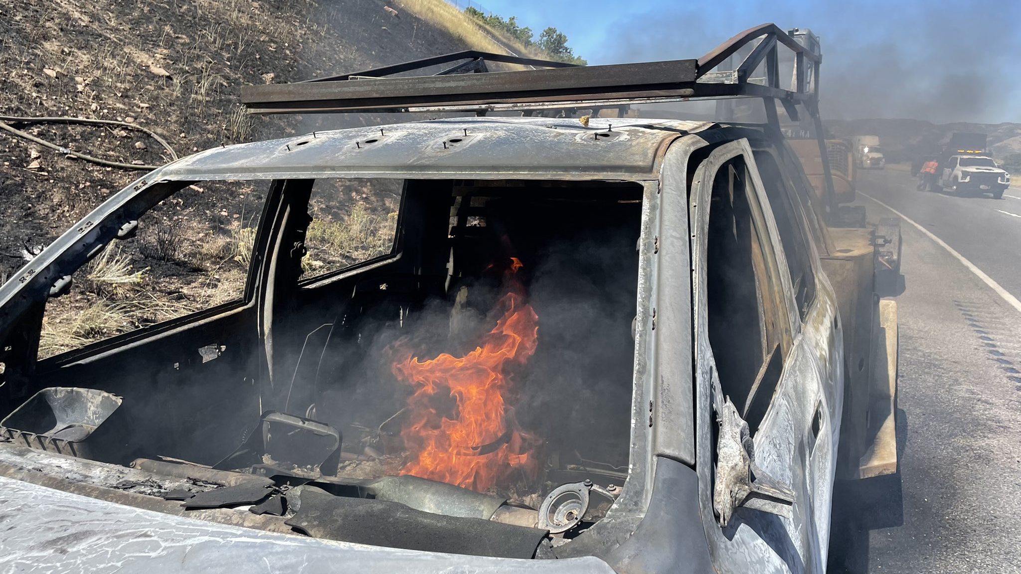 Vehicle on fire in East Canyon. (Photo courtesy Utah Highway Patrol)...