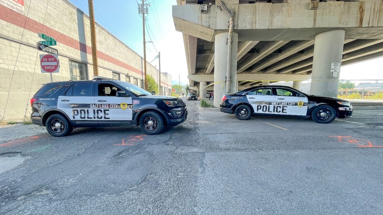 SLCPD vehicles on the scene of the homicide Sept. 12, 2022. This is the 11th homicide in Salt Lake ...