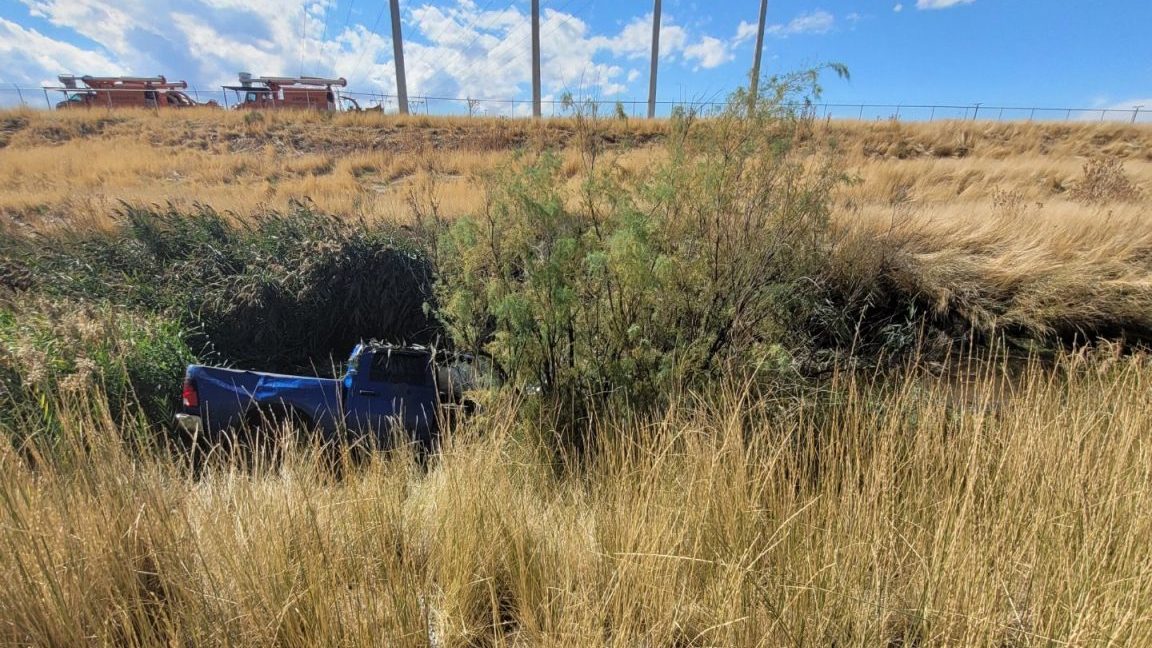 The pickup that crashed on I-215 on Saturday is pictured....