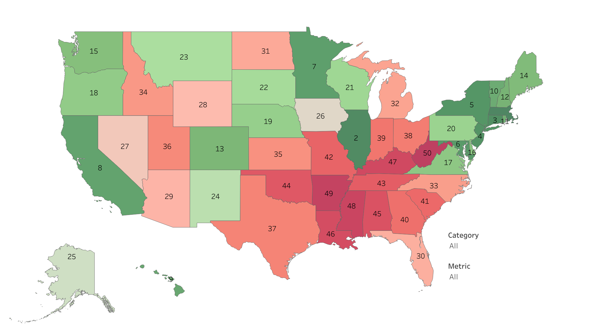 happiness ratings for each state shown on U.S. map...