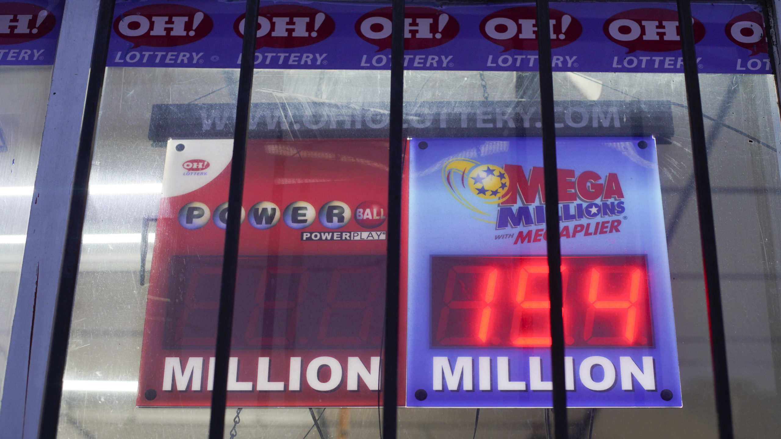 COLUMBUS, OH - NOVEMBER 07: Powerball signs that would usually read the number of millions in the j...