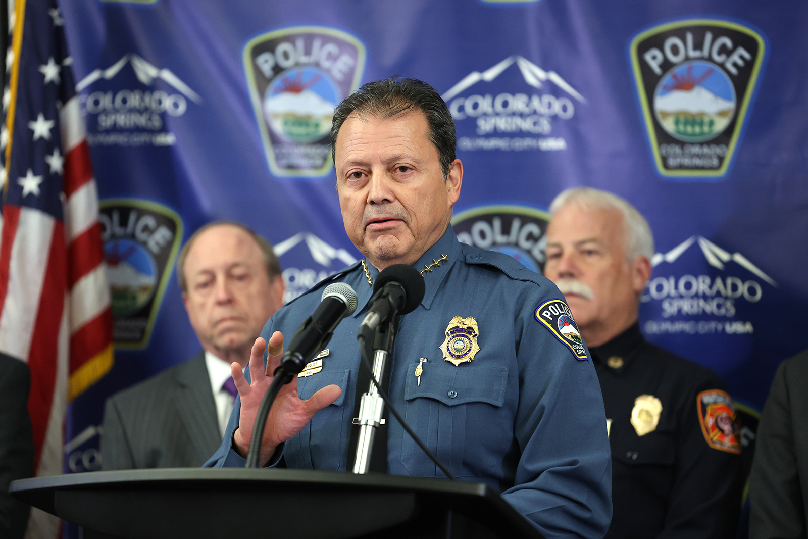 COLORADO SPRINGS, COLORADO - NOVEMBER 21: Police Chief Adrian Vasquez gives an update about the Clu...