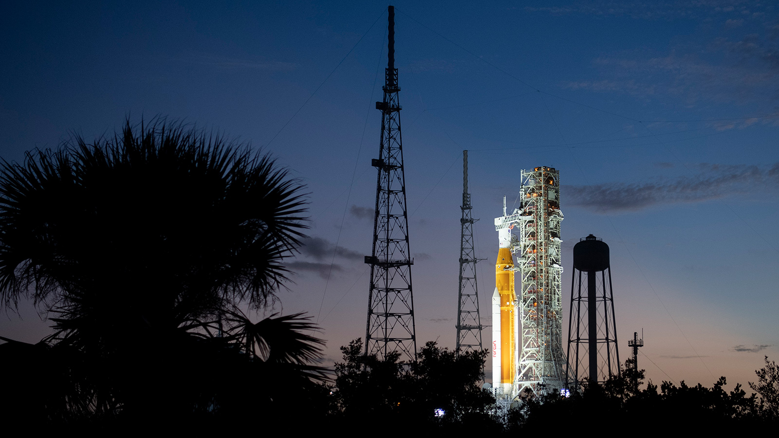 The NASA Space Launch System, seen on November 6 Kennedy Space Center in Florida could face damagin...