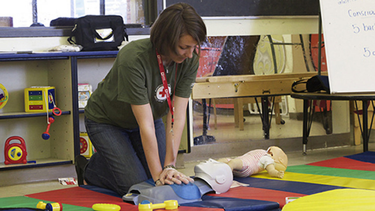 Letty Hingtgen, a Red Cross first aid instructor, demonstrates CPR. Photo by Susan Thomas...