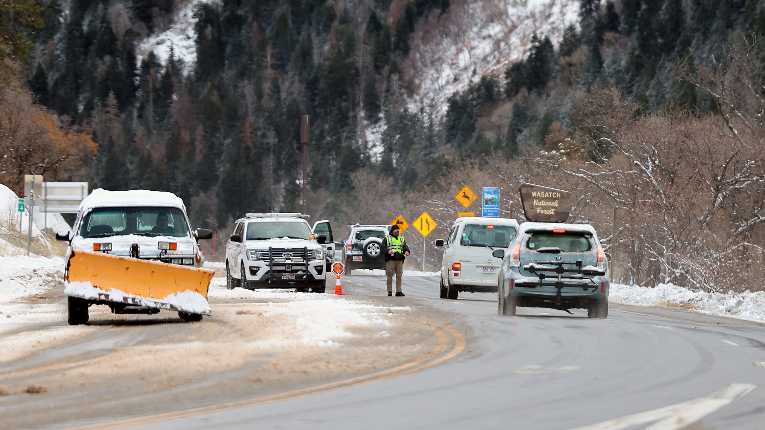 drivers make a snowy commute up little cottonwood canyon as utah weather keeps dumping snow...
