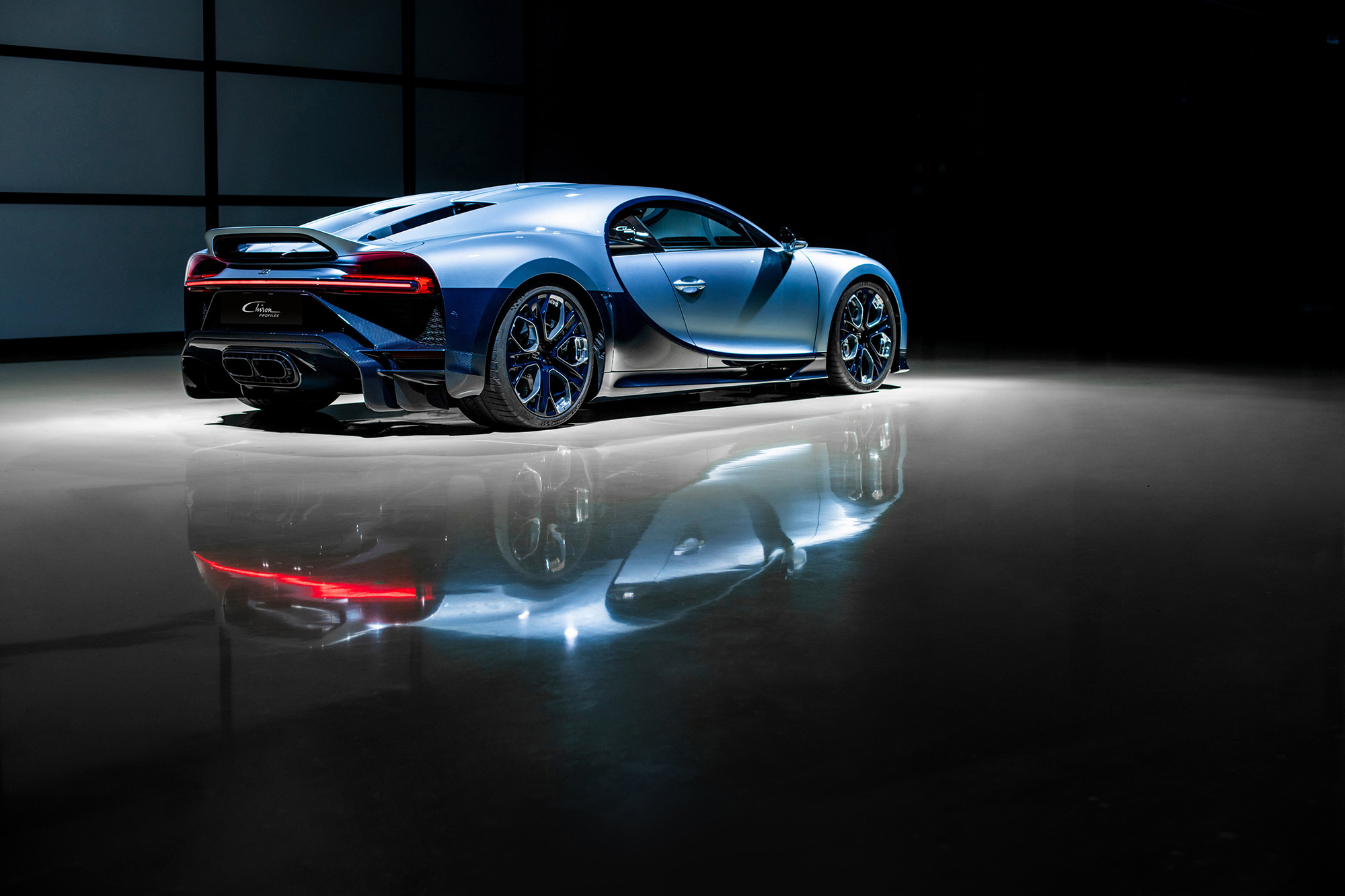 The Bugatti Chiron Profilée has an aerodynamic wing to increase pressure on the rear wheels at hig...