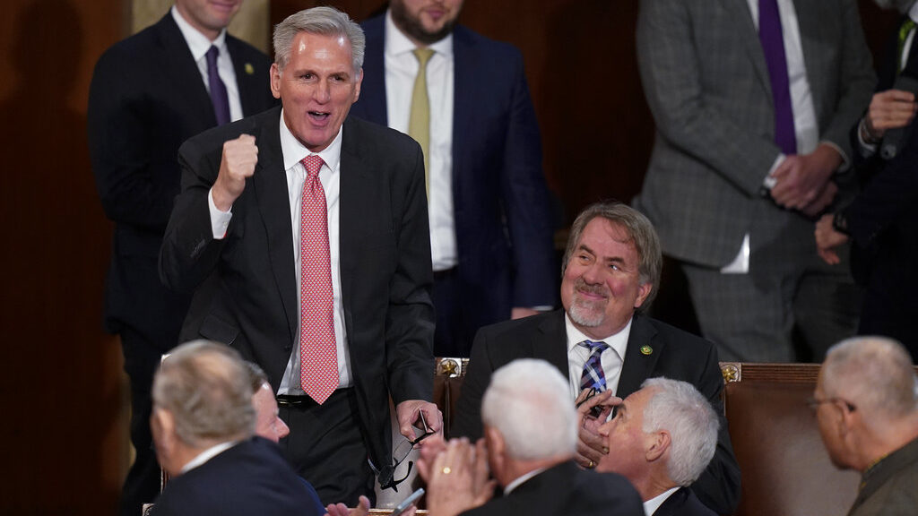 Rep. Kevin McCarthy, R-Calif., votes for himself for the ninth time in the House chamber as the Hou...