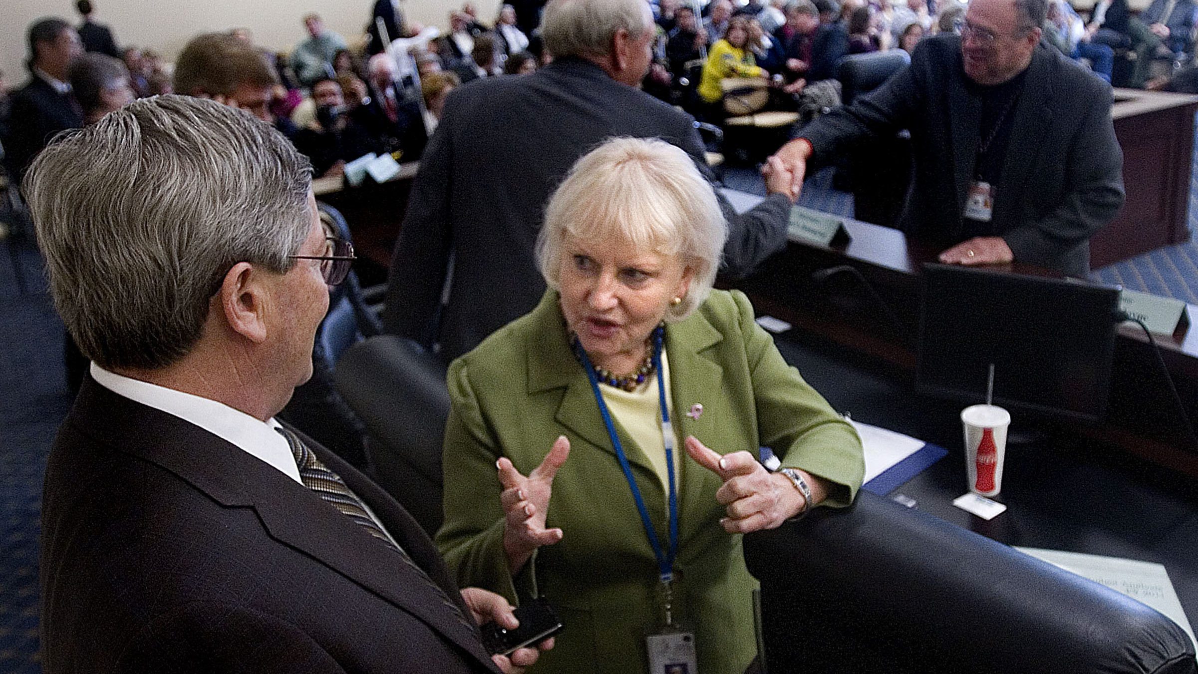 FILE: From left to right, Senator David Hinkins and Senator Karen Mayne have a discussion before th...