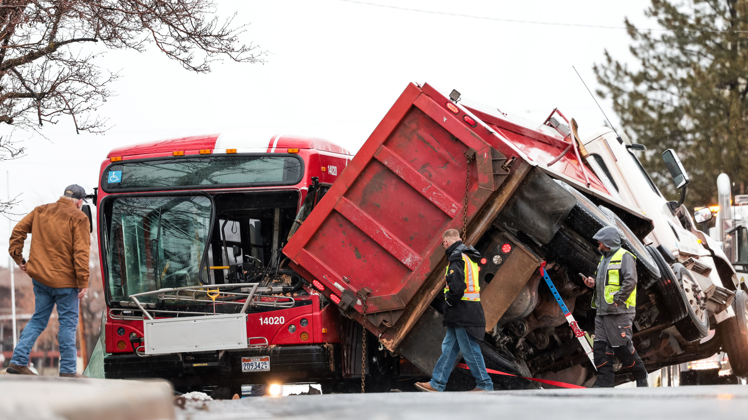 Nobody was injured Friday morning, Jan. 6, after a U-T-A bus collided with a dump truck in North Sa...