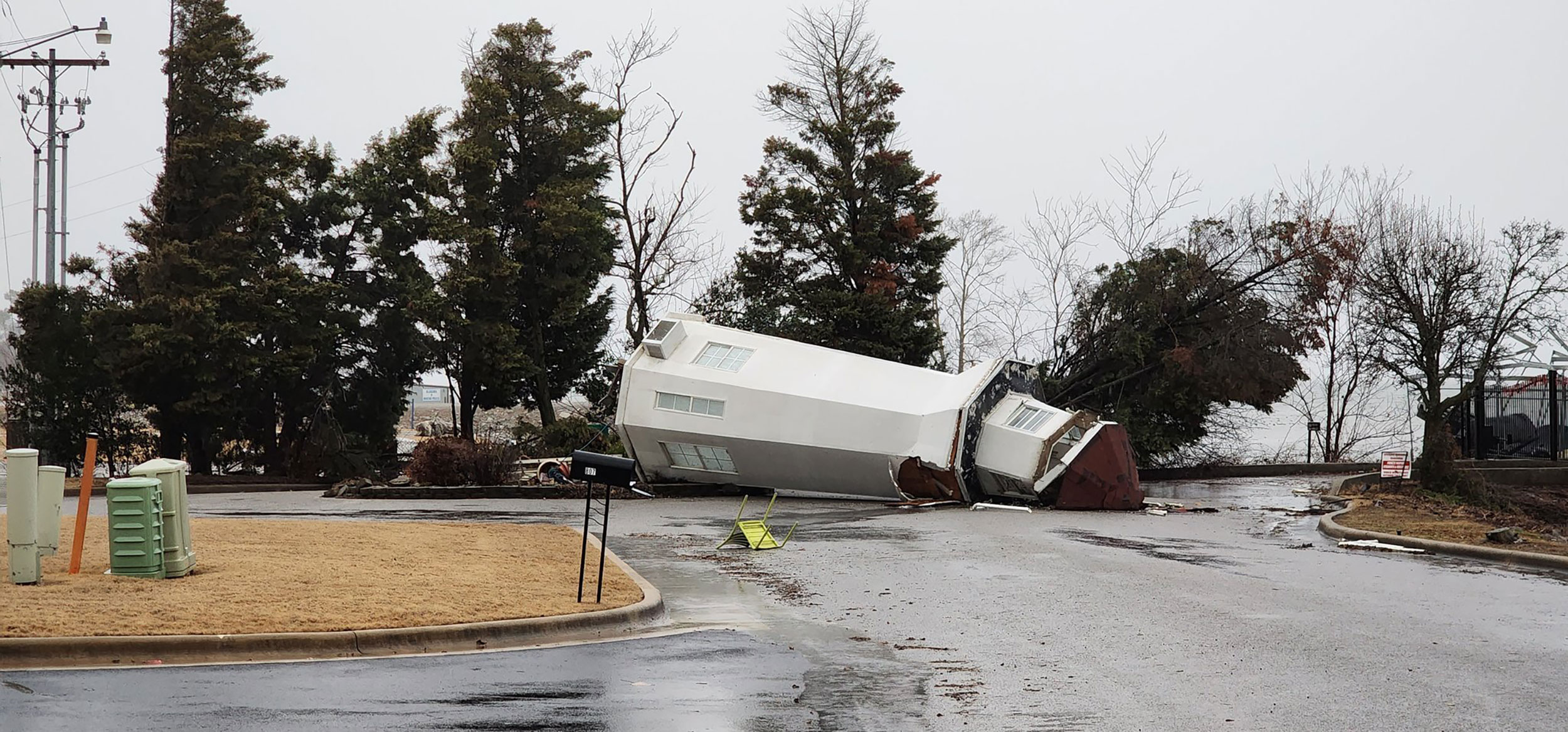 Damage is seen outside a hotel in Decatur, Alabama, on Thursday morning. Photo credit: Courtesy Mar...