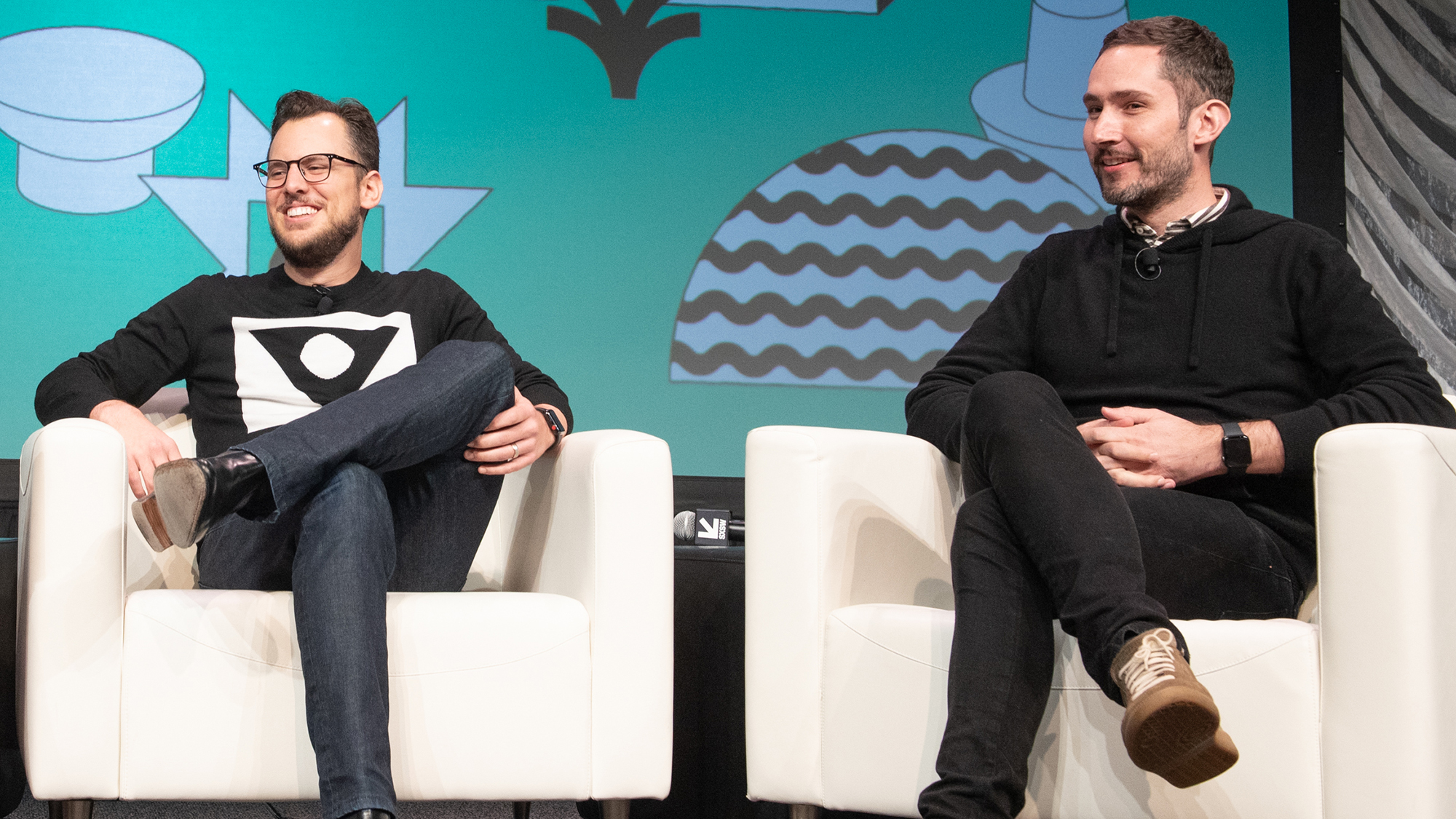 Instagram co-founders Mike Krieger (left) and Kevin Systrom are pictured here during the 2019 SXSW ...
