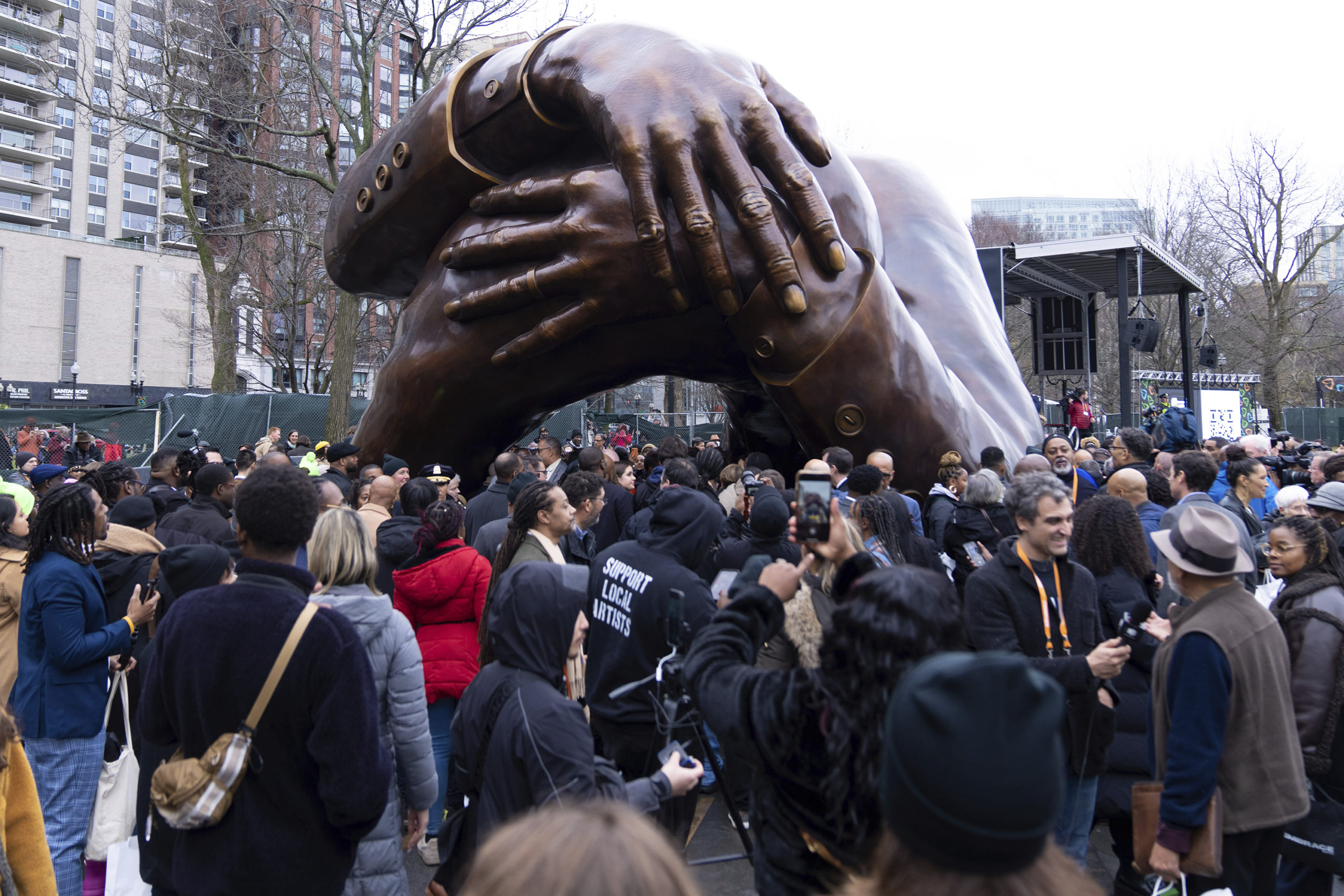 BOSTON, MA - JANUARY 13: 'The Embrace' sculpture unveiling at the Boston Common on January 13, 2023...