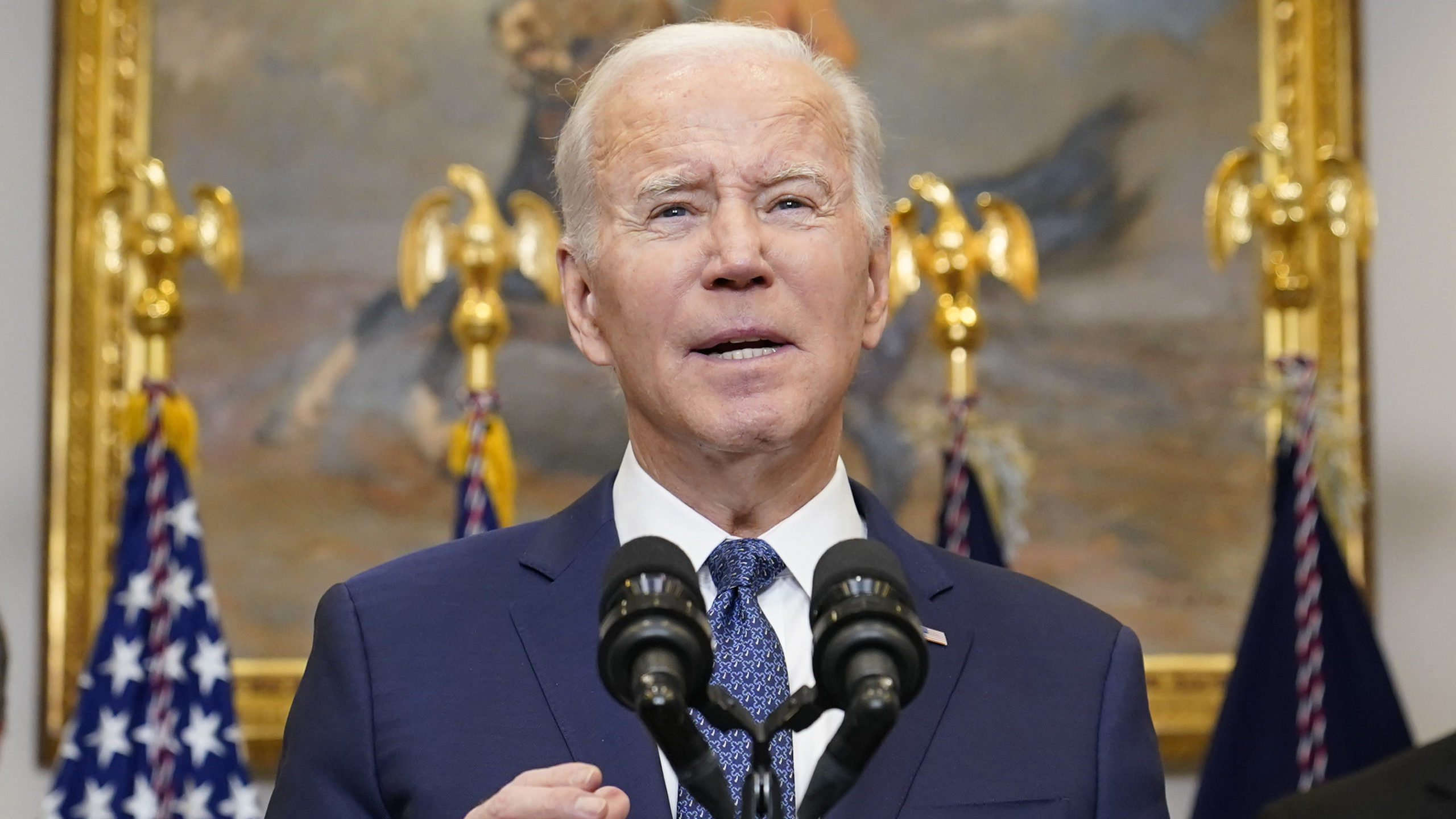 FILE - President Joe Biden speaks about Ukraine from the Roosevelt Room at the White House in Washi...