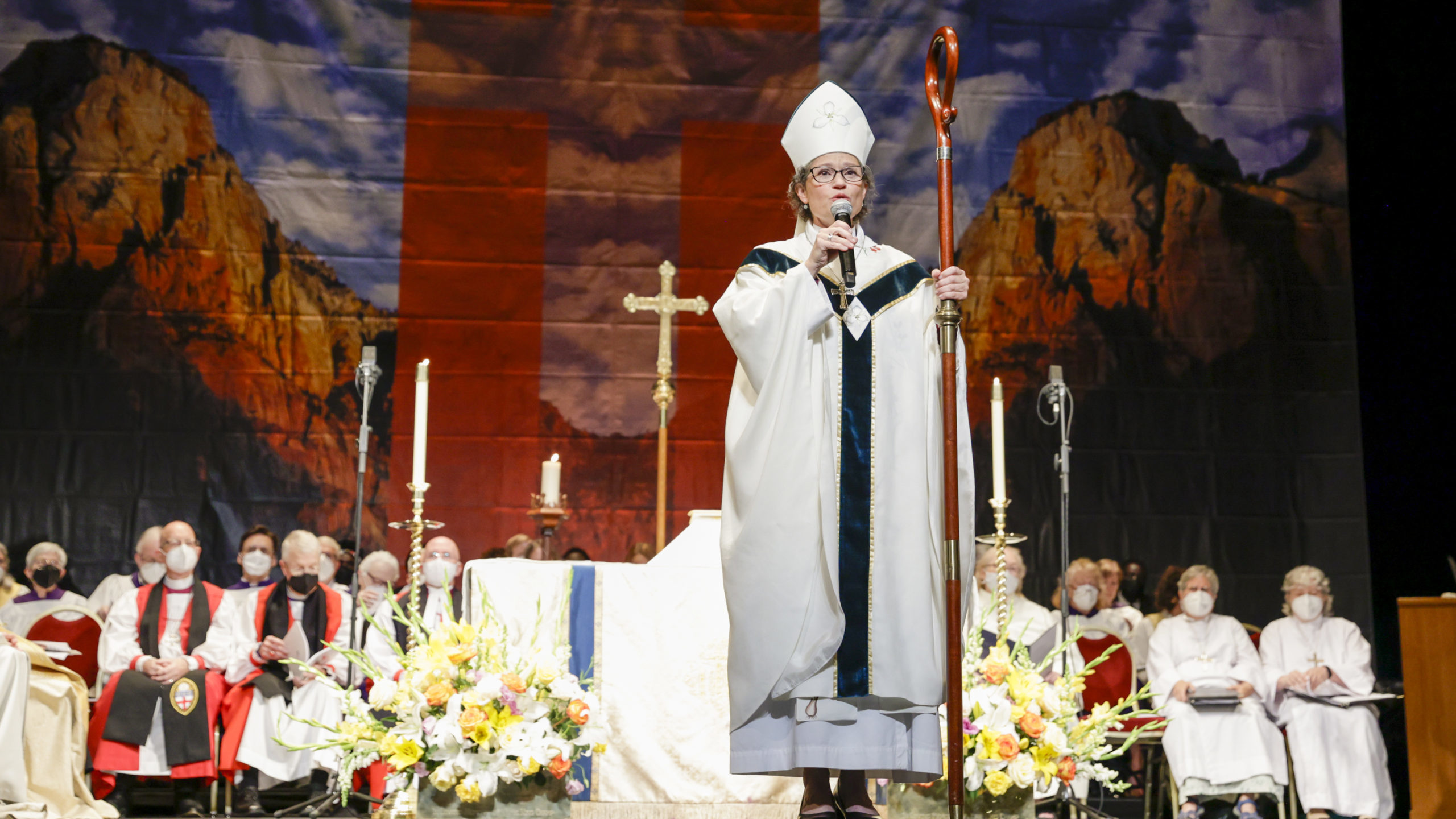 Phyllis Spiegel is ordained as a Bishop and speaks on stage inside of the Capitol Theatre in Salt L...