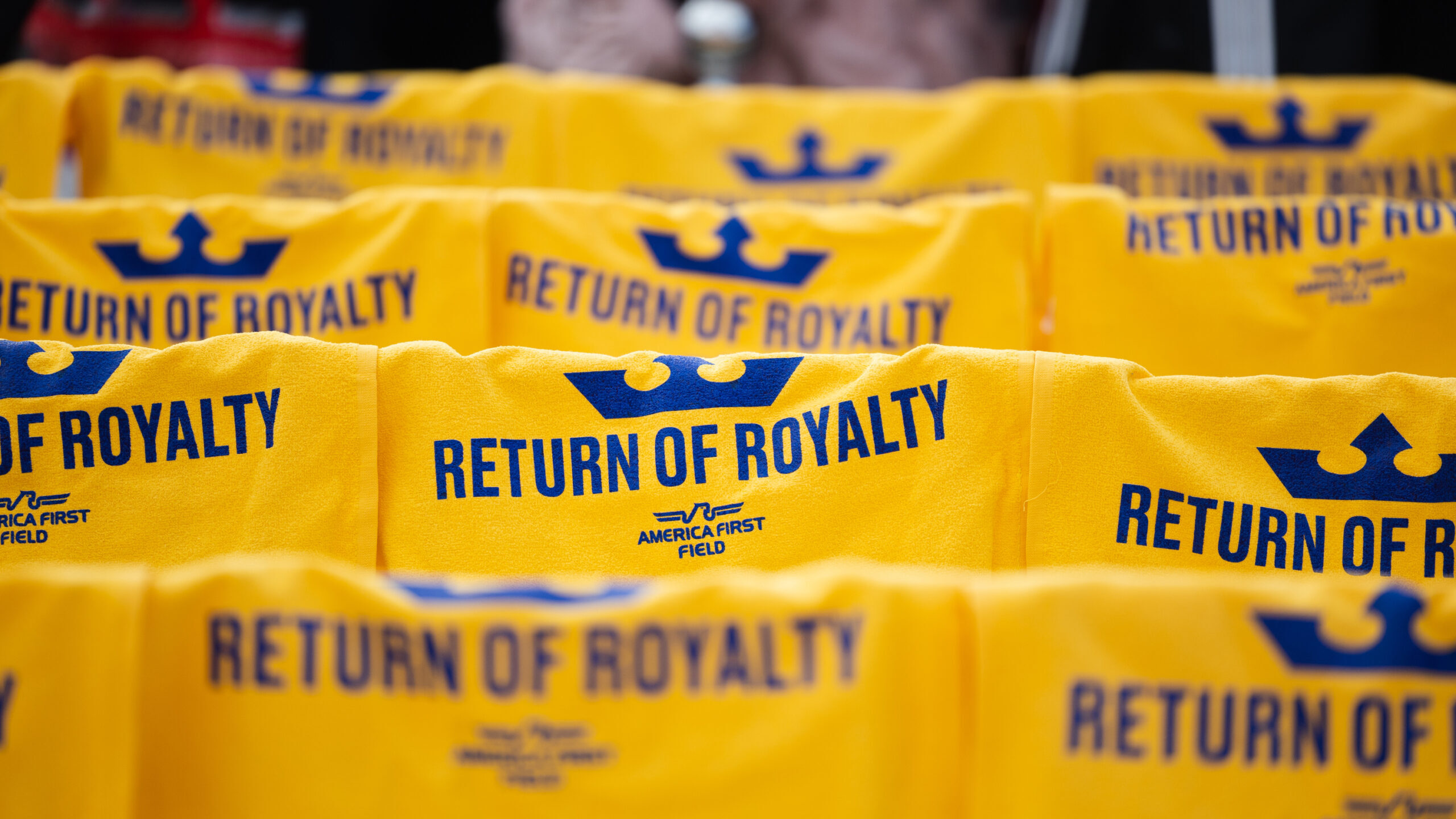 FILE: Towels marking the return of the National Women’s Soccer League team, the Utah Royals, hang...