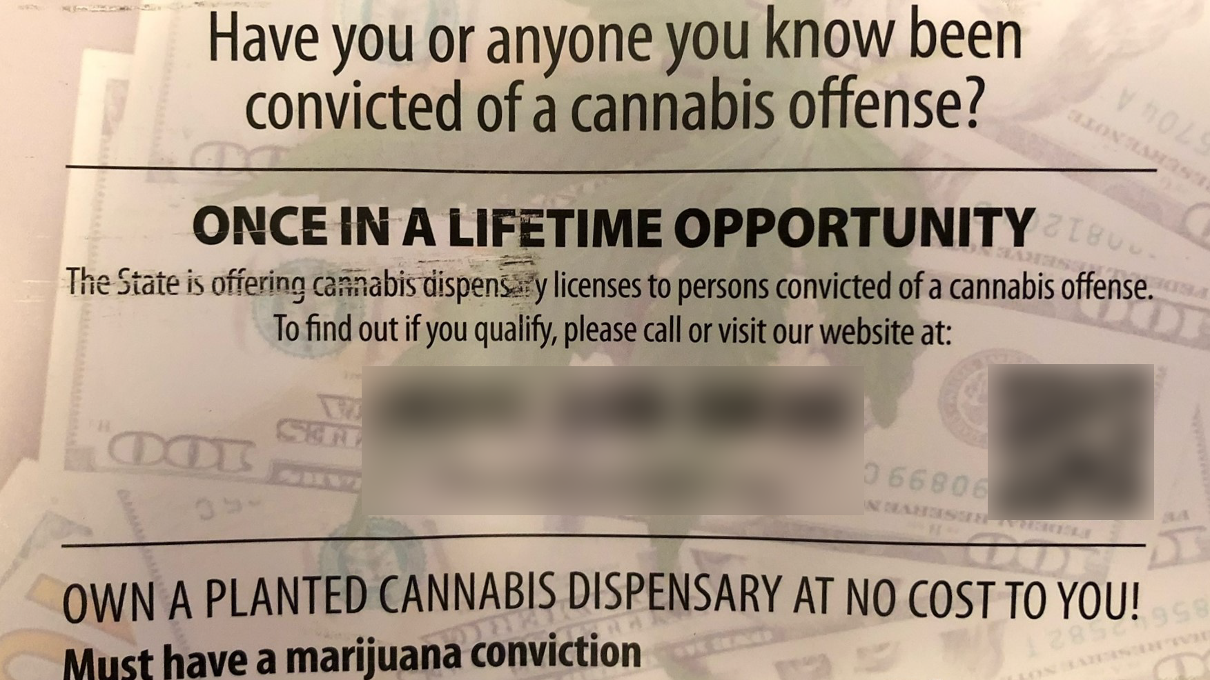 medical cannabis scam flyer advertising marijuana dispensary franchise...