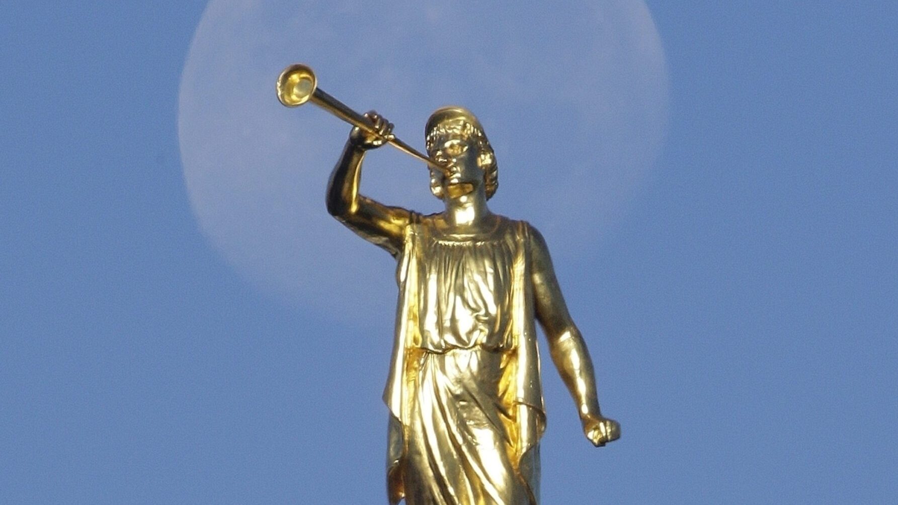 Image of the Angel Maroni atop a temple of The Church of Jesus Christ of Latter-day Saints....