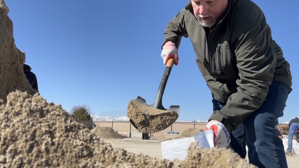 Phil Conder prepares sand bags in Midvale, Utah, on March 17, 2023. Utahns are preparing for possib...