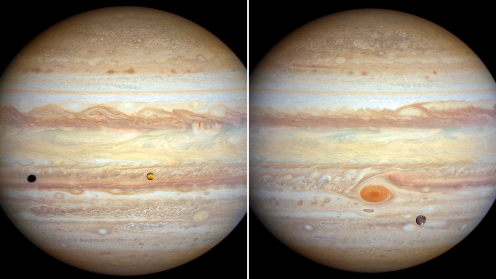 The Hubble Space Telescope captured these images of Jupiter. (From left) In November 2022, storms f...