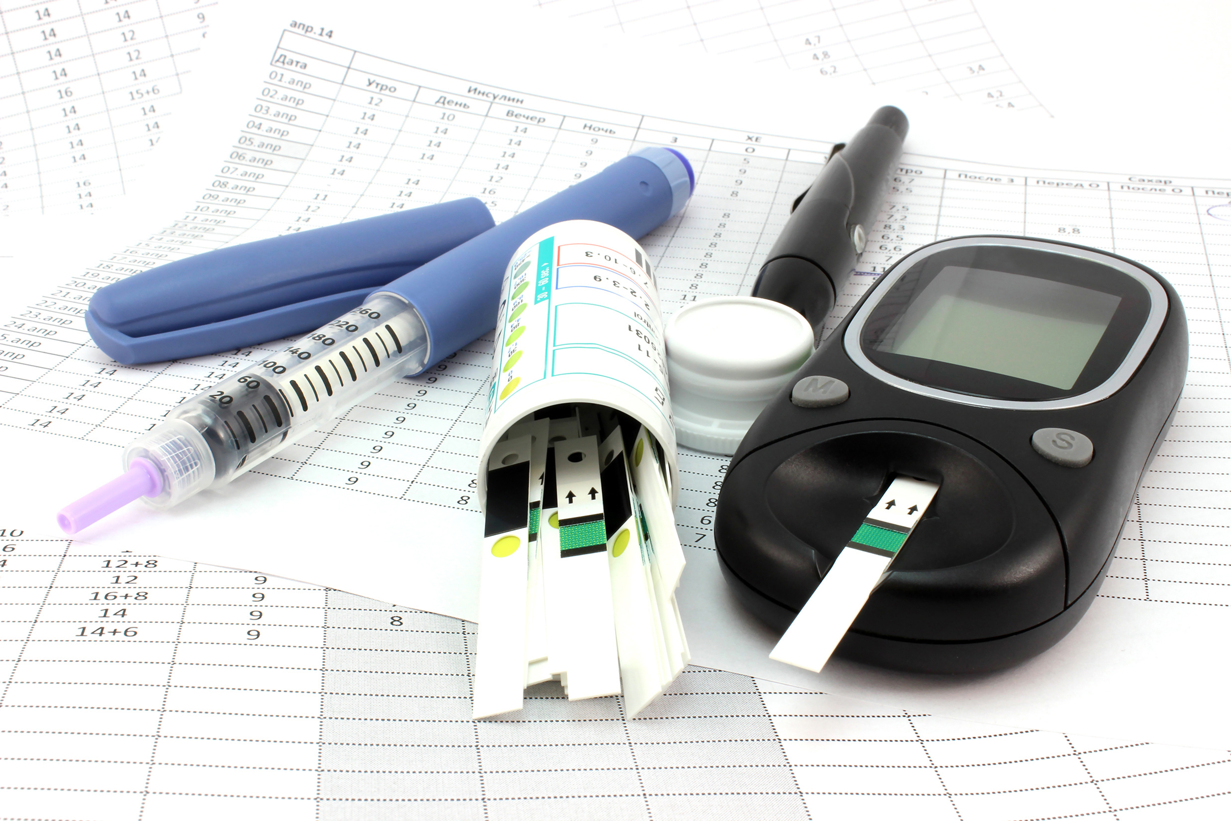 The glucometer, test strips, insulin against the backdrop of record results...