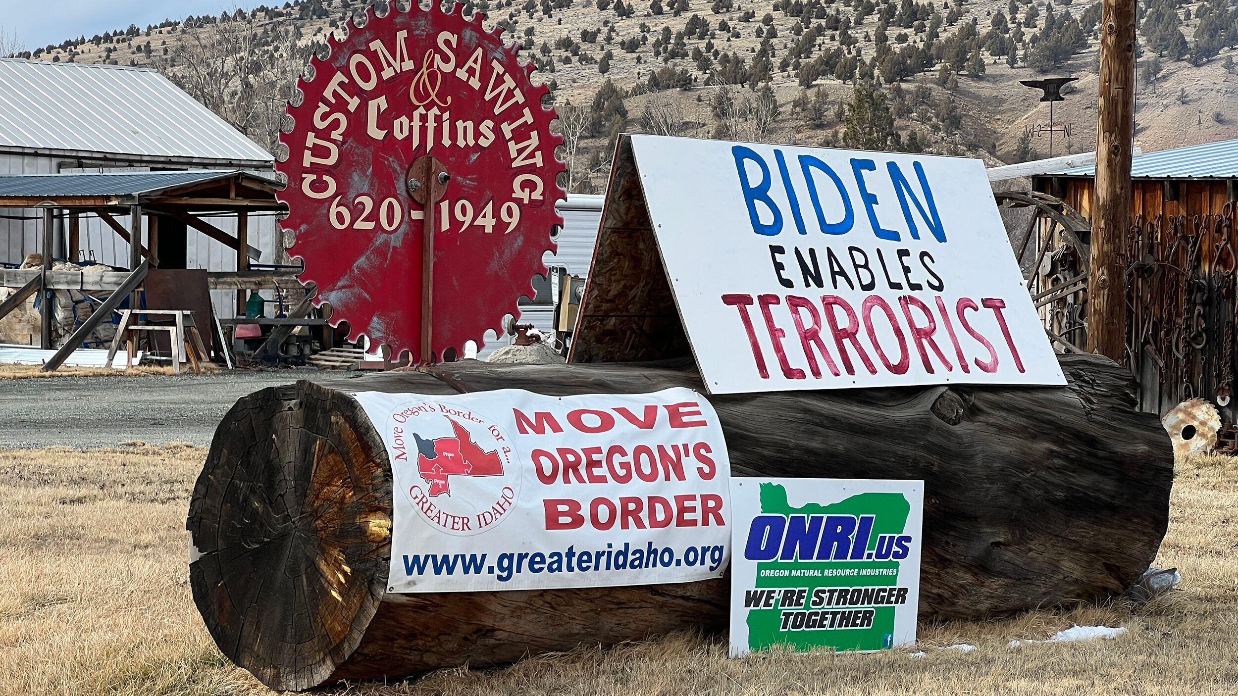 Greater Idaho Movement sign, shot in John Day, Oregon. Photo credit: CNN, Kyung Lah...