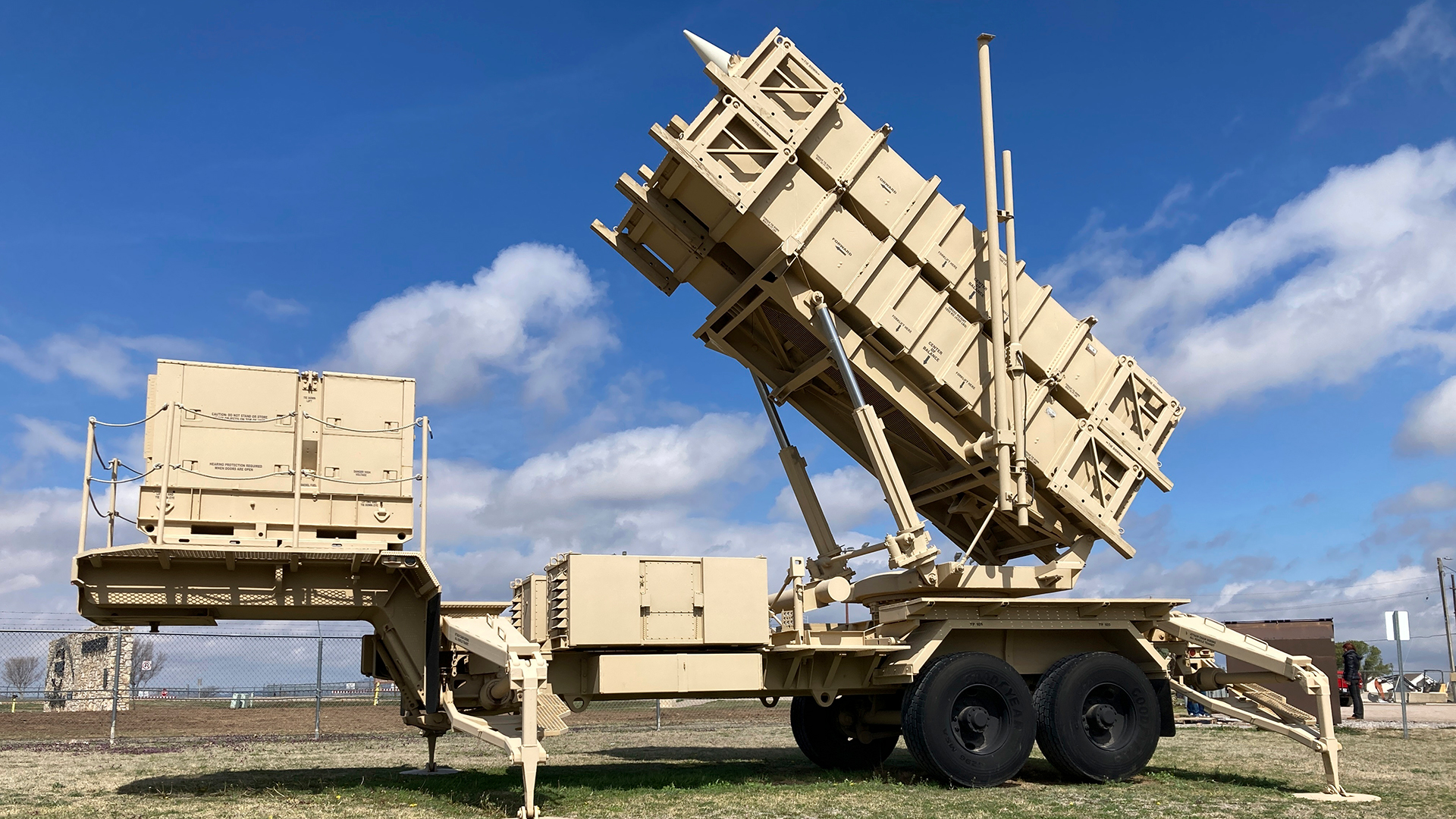 A Patriot missile mobile launcher is displayed outside the Fort Sill Army Post near Lawton, Oklahom...