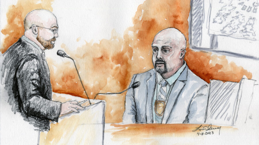 a courtroom sketch is pictured...
