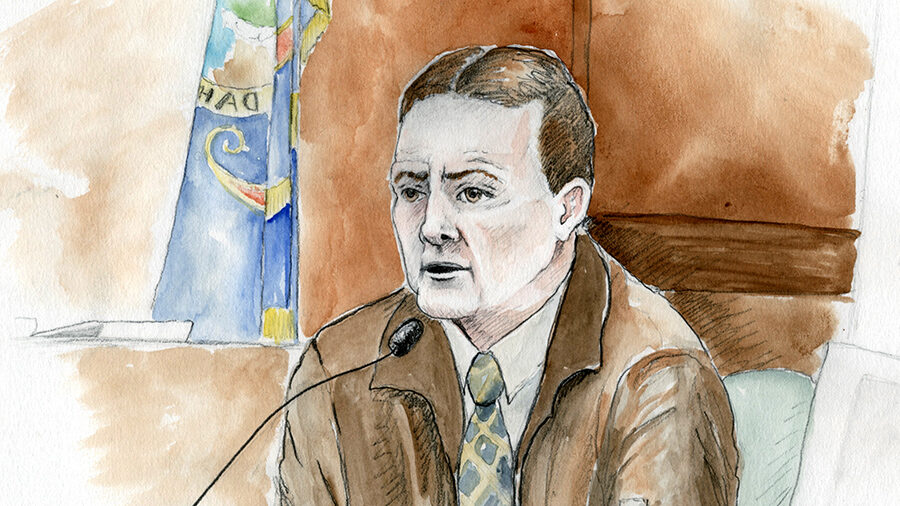 In a sketch from court, David Warwick takes the witness stand. He was in the home with JJ Vallow on...