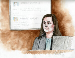 a court sketch shows fbi agent nicole hiederman during lori vallow daybell trial