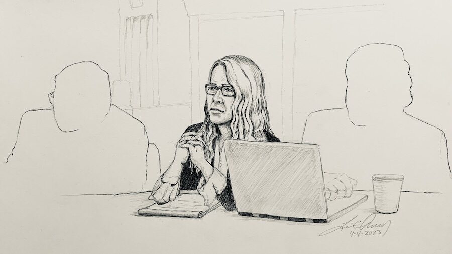 A courtroom sketch shows Lori vallow daybell during her trial...