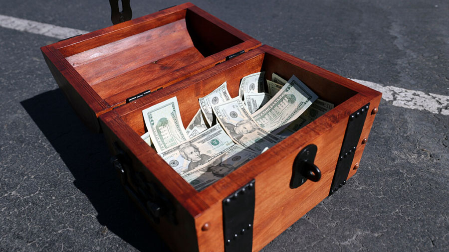 a treasure chest with money in it...