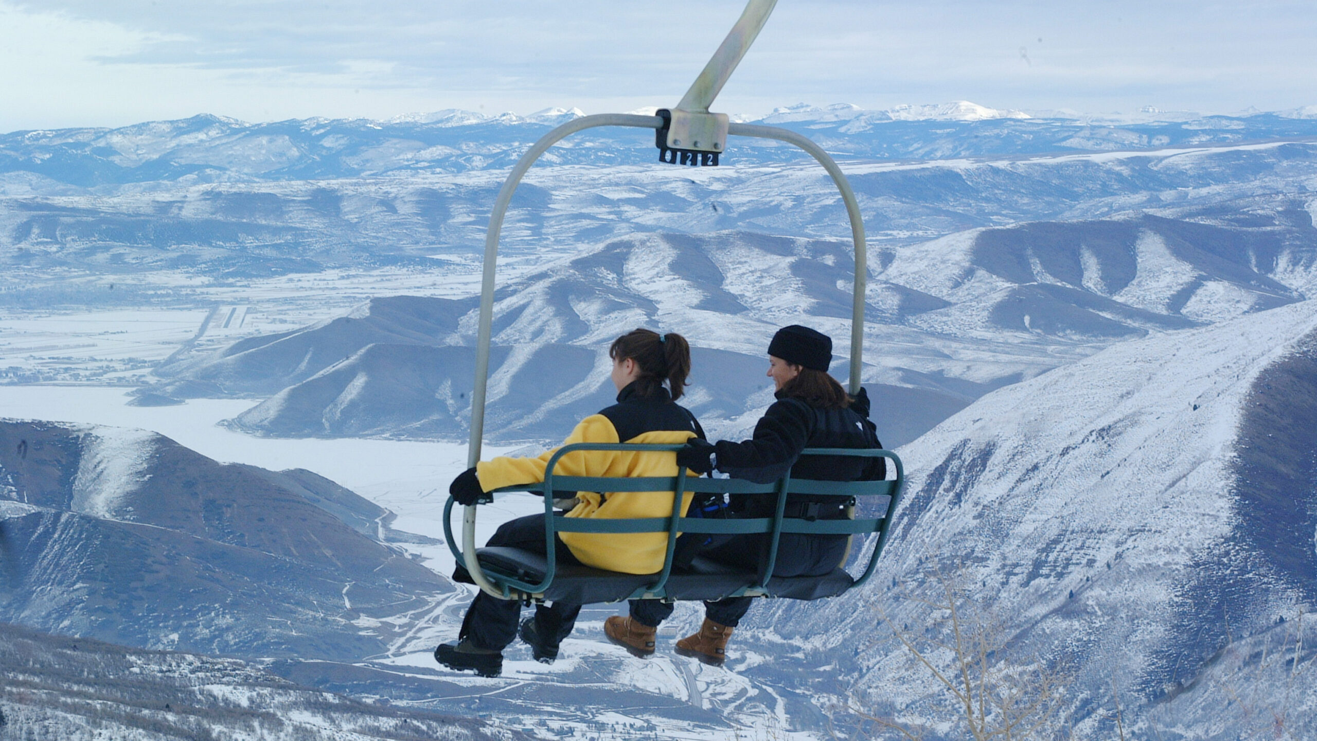 two people pictured on a scenic lift ride, which will be available at the sundance mother's day eve...