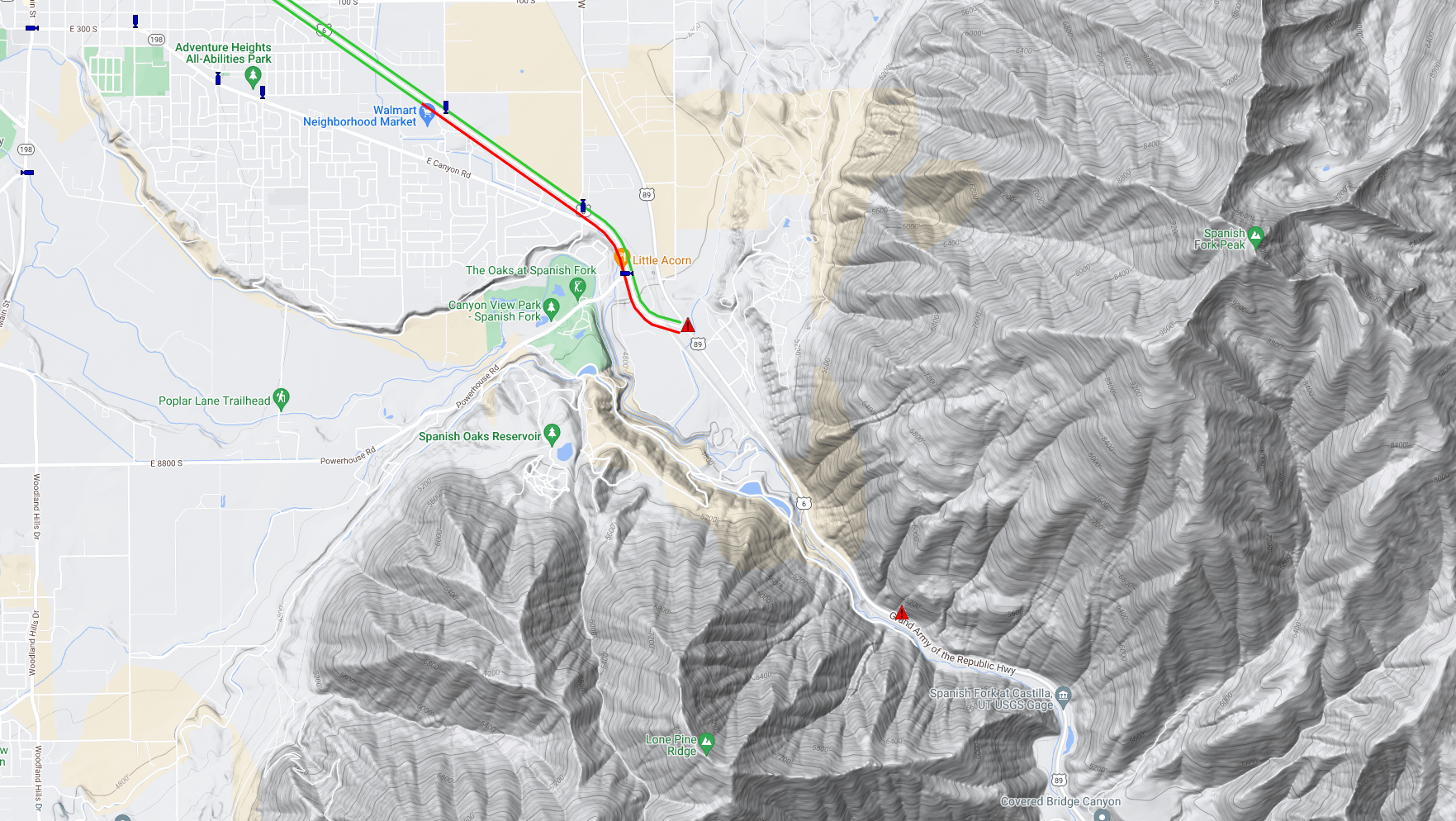map of spanish fork canyon showing area of fatal crash...