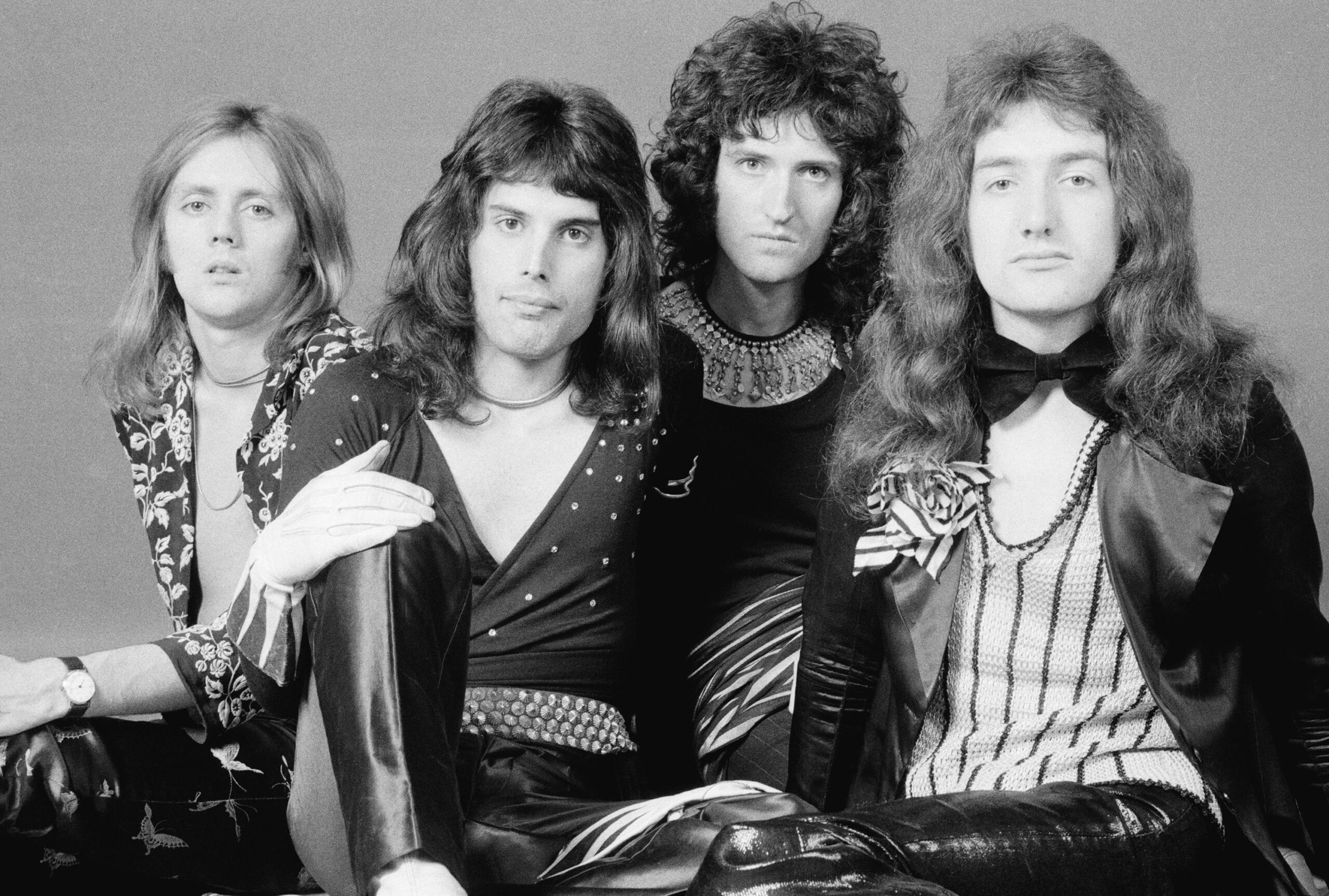(From left): Drummer Roger Taylor, singer Freddie Mercury, guitarist Brian May, and bassist John De...