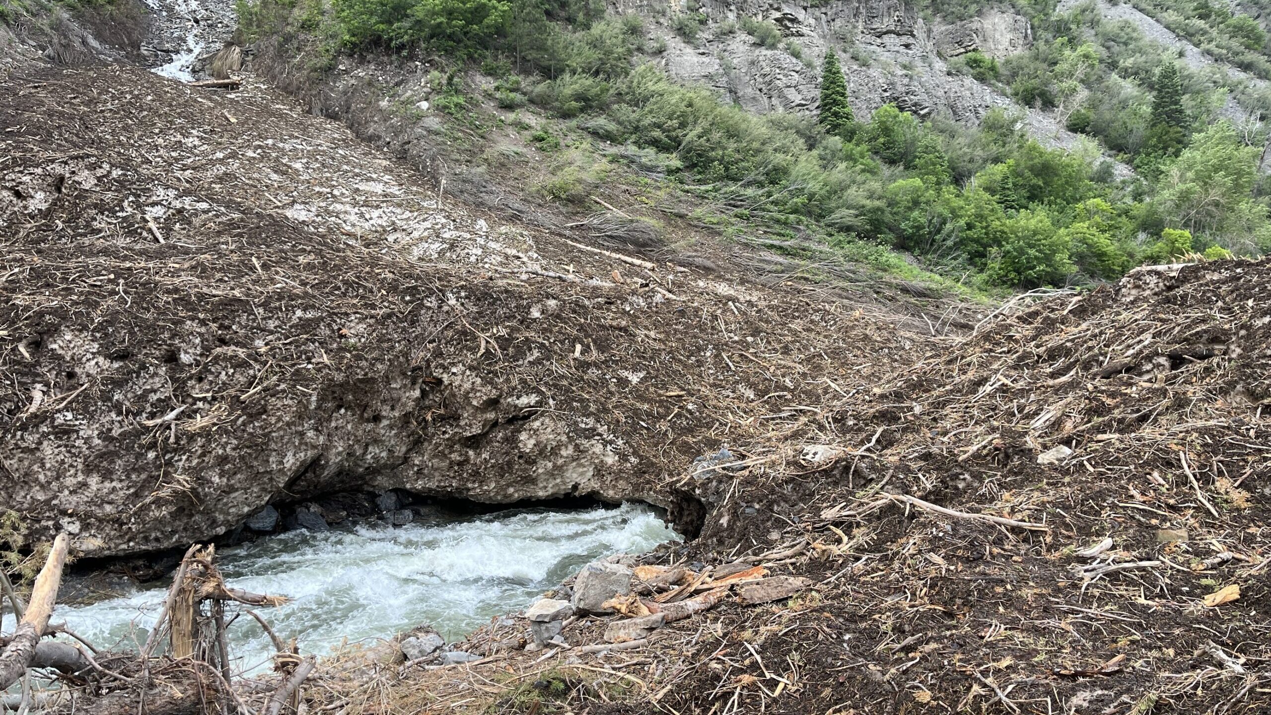 avalanche debris field pictured at bridal veil falls in provo canyon...