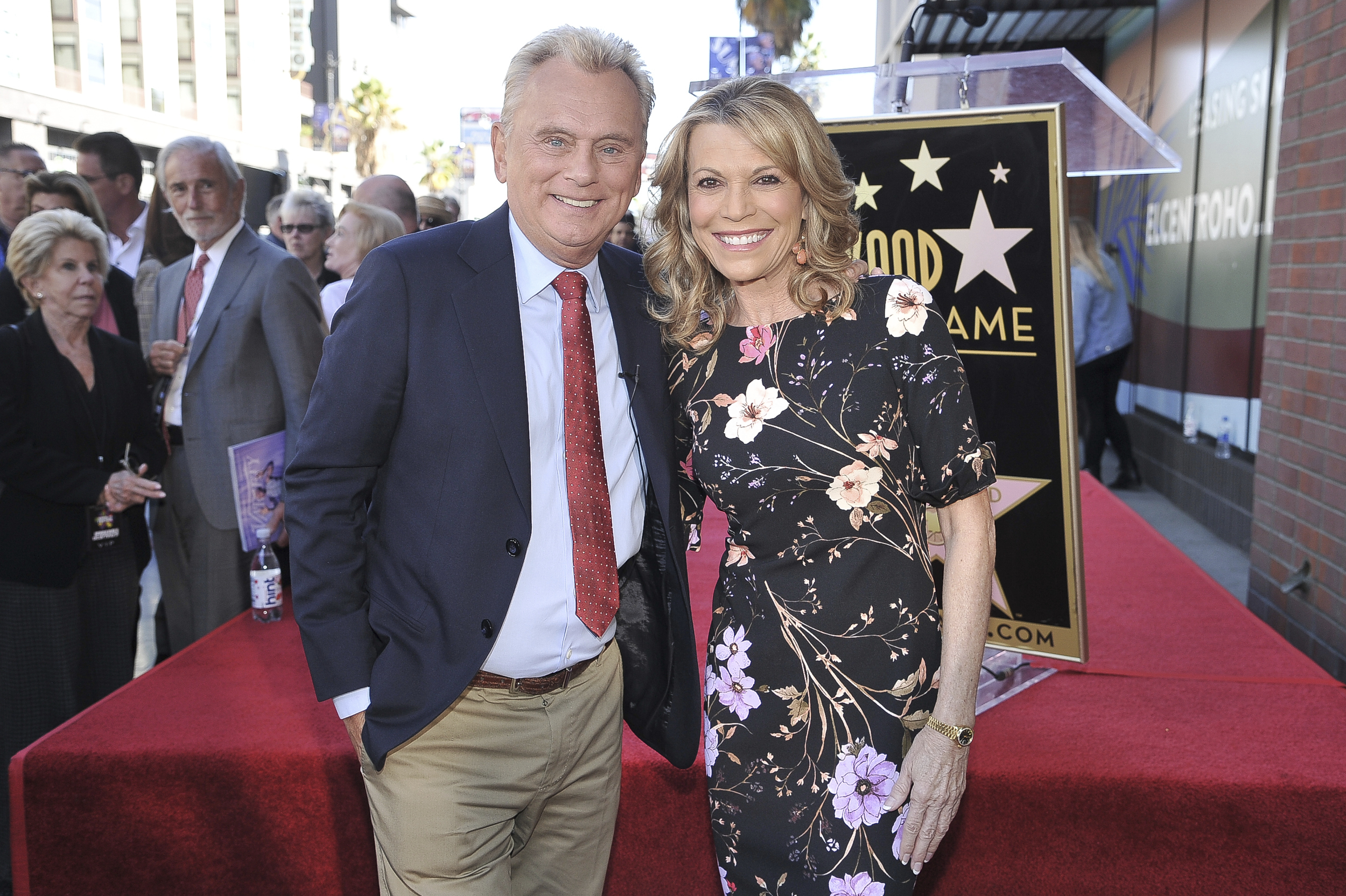 FILE - Pat Sajak, left, and Vanna White, from "Wheel of Fortune," attend a ceremony honoring Harry ...
