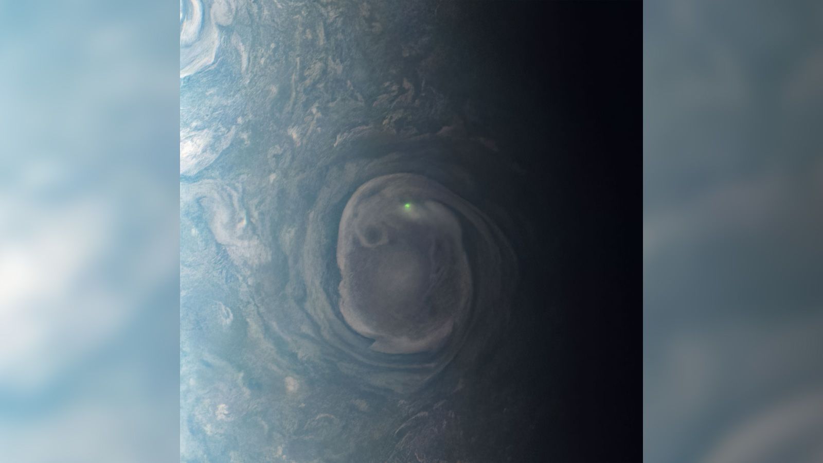 In this image captured in December 2020, Juno spotted lightning striking near Jupiter's north pole....