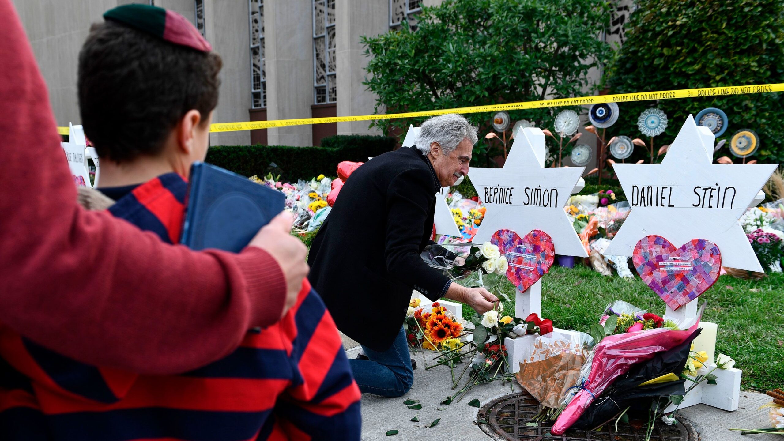 a memorial for the victims of the Pittsburgh synagogue shooting...