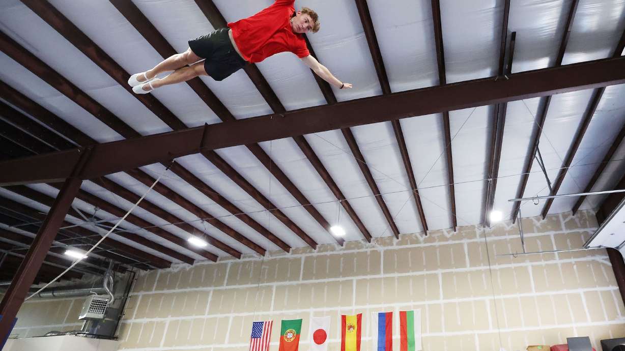 Simon Smith, of Springville, a gymnast representing Team USA for the upcoming Trampoline World Cup,...